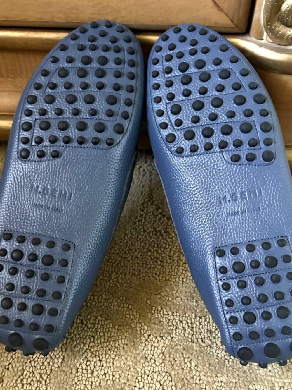 NWOT M. GEMI DENIM BLUE PEBBLE LEATHER MOCCASIN SHOES SIZE: 9 - Picture 5 of 6